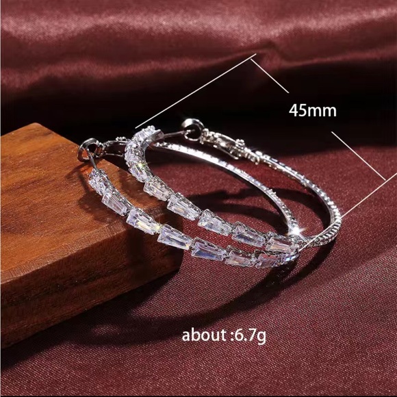 Silver Hoop Earrings with RHINESTONE Detail - Picture 7 of 8